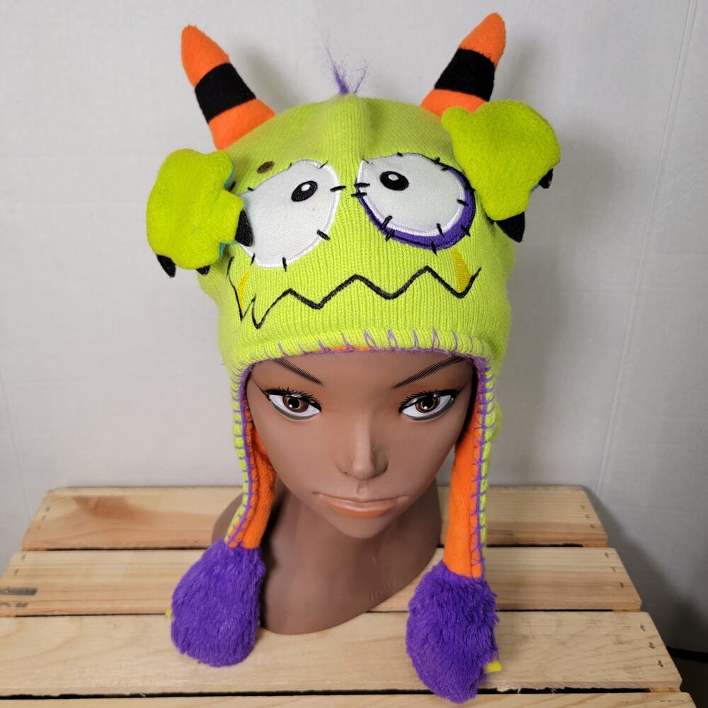 Flipeez Kids Green Monster Beanie w/ Flipping Hands